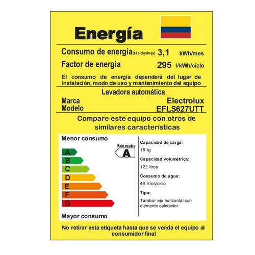 Lavadora Automática carga frontal 18 Kg LuxCare Electrolux EFLS627UTT